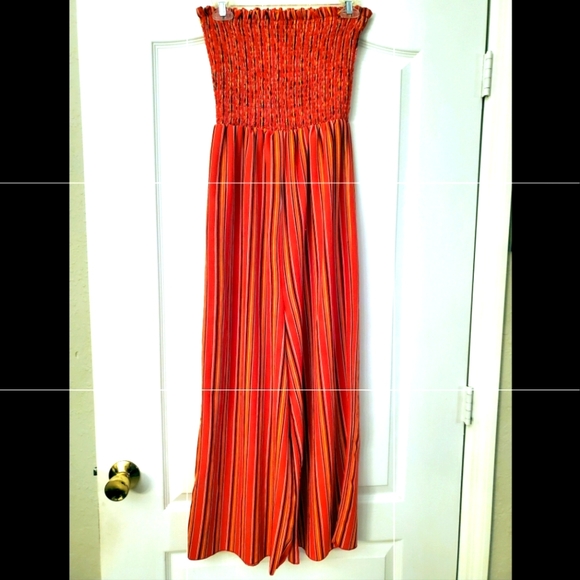 Charlotte Russe Strapless Tube Top Orange striped Jumpsuit M - Picture 5 of 5